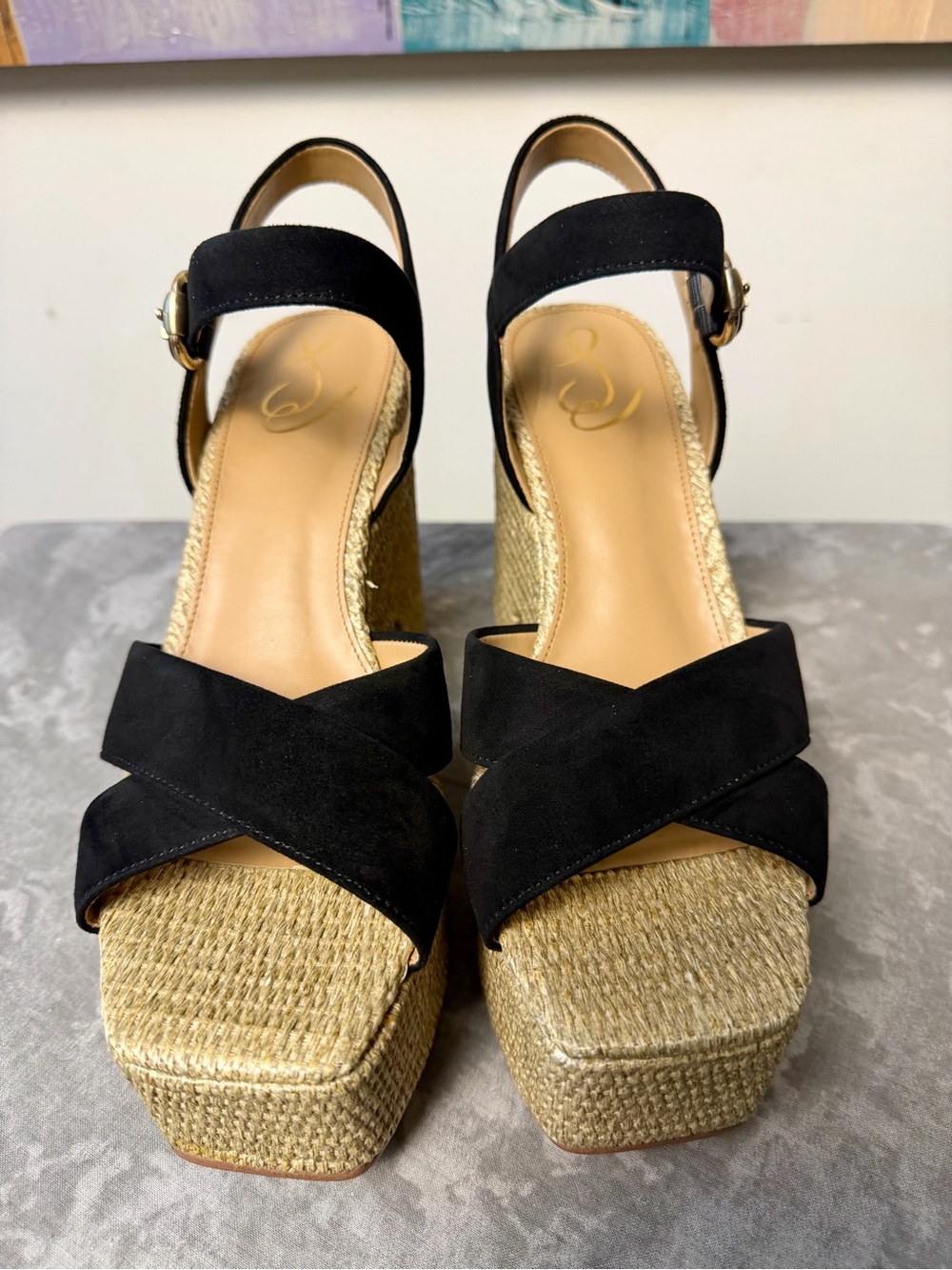 Brand New Sam Edelman Trianna Black Wedge Espadrille Platform Sandal 10M - Picture 9 of 14